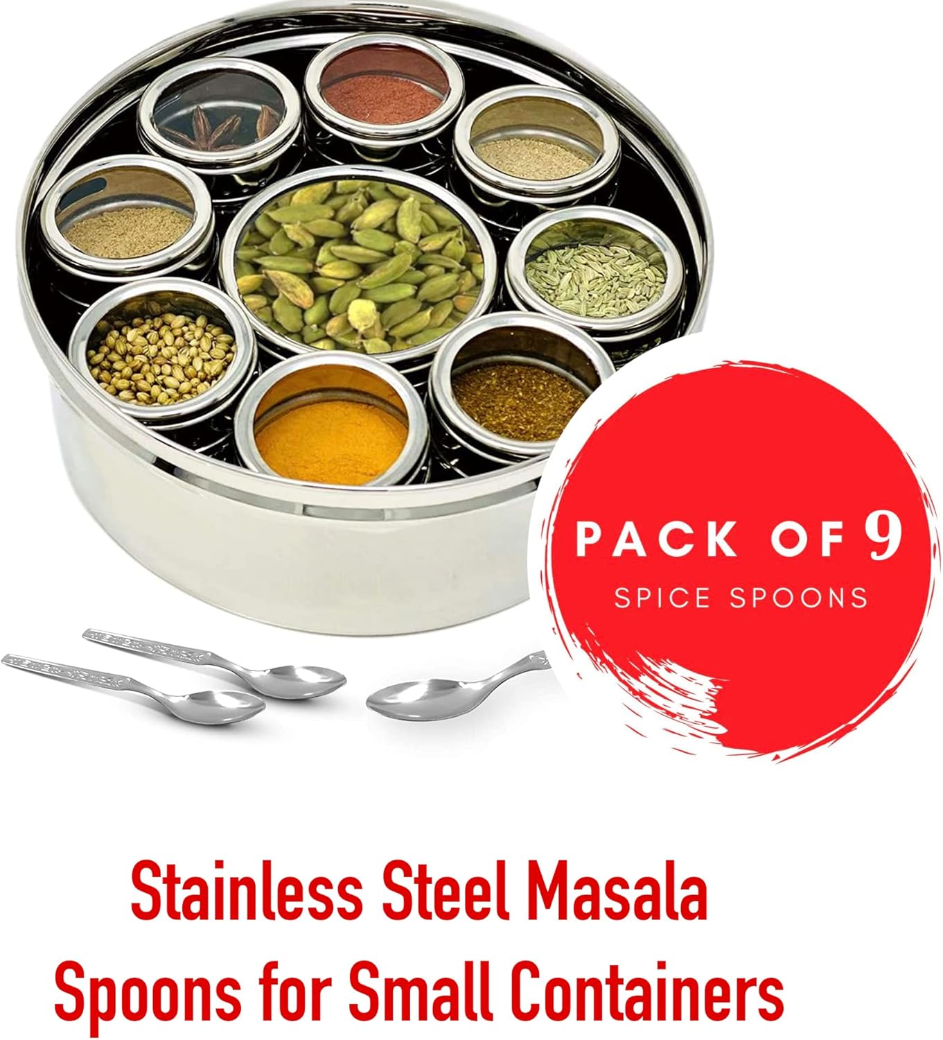 9 Pcs Stainless Steel Masala Spoons for Small Containers, Mini Spoon for Masala Dabba, All Tea Coffee Sugar & Spices, 4