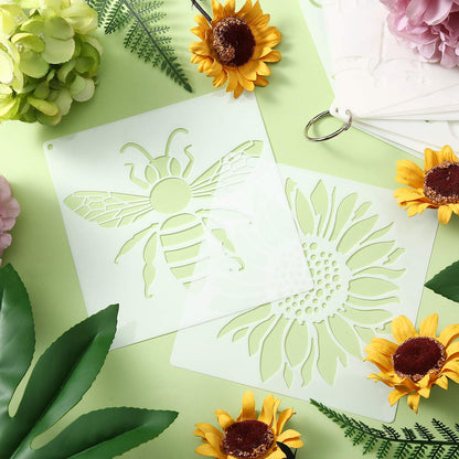 Zonon 16 Pieces Stencils for Painting, Reusable Large Butterfly Hummingbird Sunflower Stencil with Metal Open Ring, DIY Craft Templates for Spring Summer Wood Wall Canvas Home Decor(6.3 x 6.3 Inch)