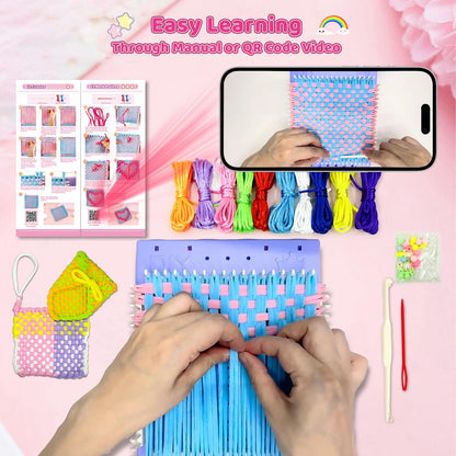 Weaving Loom for Kids & Friendship Bracelet Making Kit for Girls, Birthday Children's Day Craft Gifts Creative DIY Toy for Girls Ages 6-12, Easy Potholder Loom Knitting Kits, Rainbow Loops Weaving Set