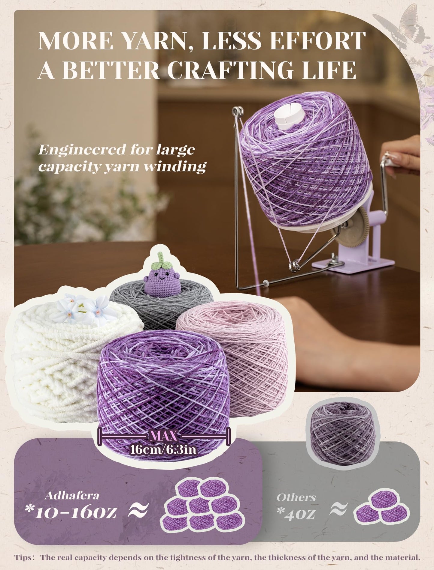 Adhafera Yarn Winder, Ball Winder for Crocheting, Large Capacity 10–16oz, Smooth Center-Pull Cake Spinner, Metal Craft Supplies for Knitting Enthusiast