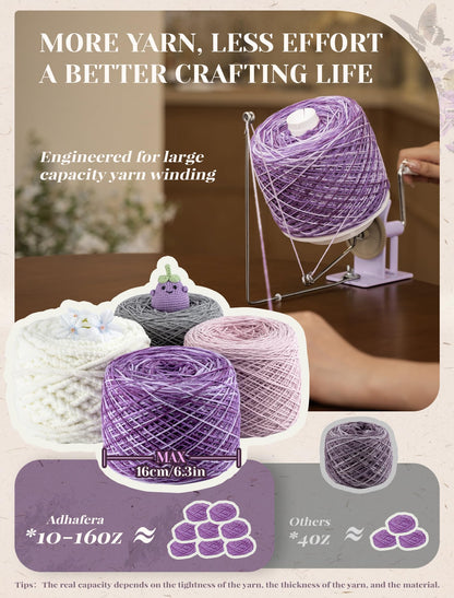 Adhafera Yarn Winder, Ball Winder for Crocheting, Large Capacity 10–16oz, Smooth Center-Pull Cake Spinner, Metal Craft Supplies for Knitting Enthusiast
