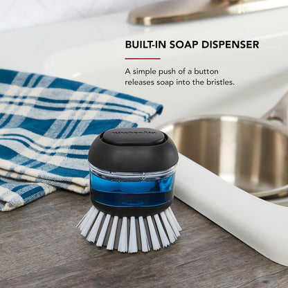 2.95 2.17 3.54 inches, KitchenAid Soap Dispensing Palm Brush with Built in Easy to Fill Soap Dispenser, Non Slip Grip