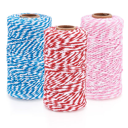 Elecrelive 3 Rolls Macrame Cords 2mm Natural Cotton Twine 8 Strand Twisted String Blue Red Cotton Macrame Rope Macrame Supplies Kit for Jewelry Bracelet Sewing Wedding Gift Wrapping