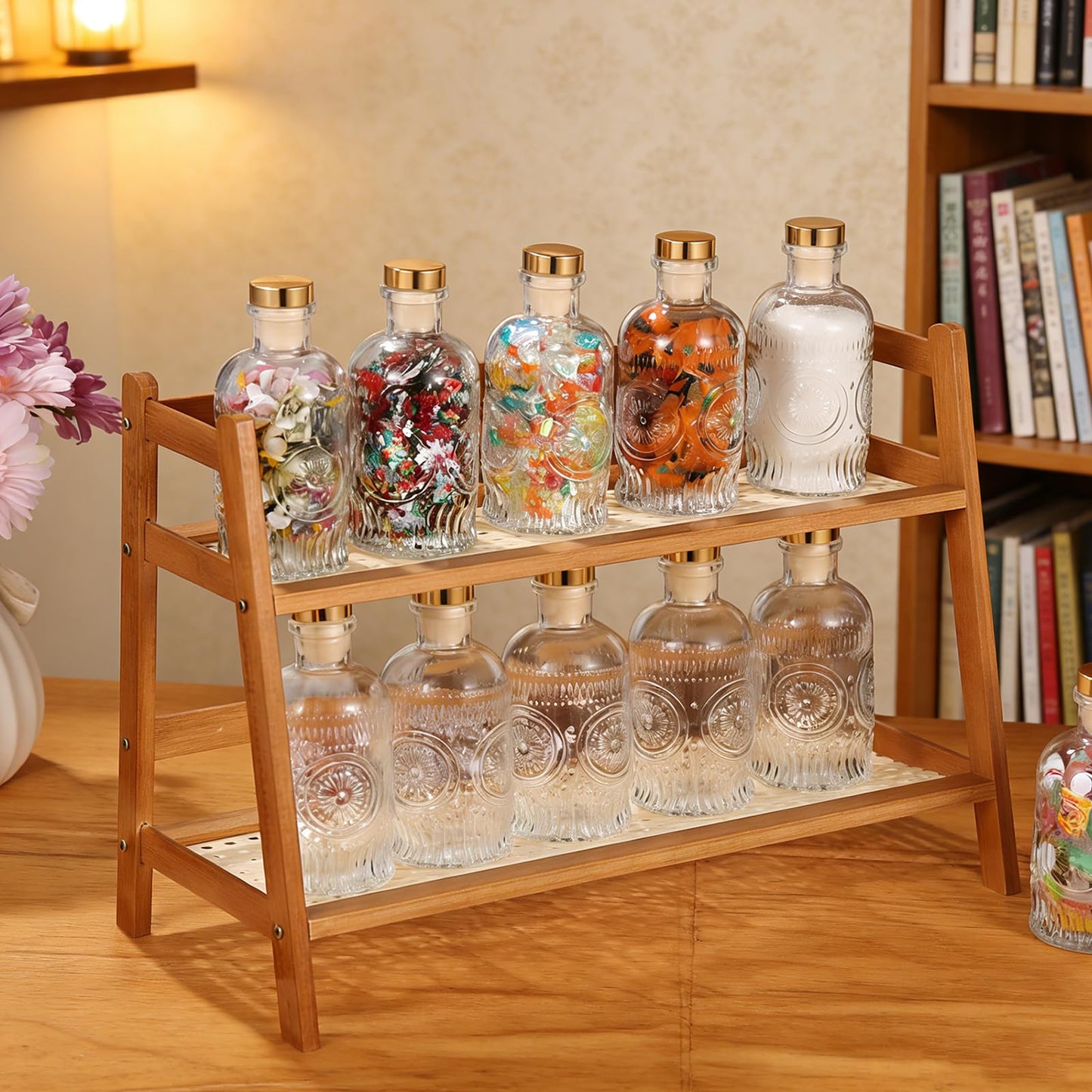 MegoSage 12 Pack Small Glass Bottles with Cork, 6.7oz/200ml Small Apothecary Jars, Clear Square-Round Mini Bottles for Beverages, Crafts, Wedding Favors & DIY Home Decor