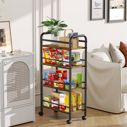 4-Tier 9.1" 4-Tier (9.1" 33.6" Asgolion Slim Storage Cart, Small Rolling Cart with Wheels, Deep, Narrow Bathroom Shelf