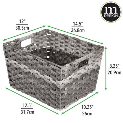 mDesign Wide Rectangular Woven Braided Rope Home Storage Baskets with Handles - for Organizing Closet, Bedroom, Bathroom, Living Room, Entryway, Office - 8.25" High, 2 Pack - Gray