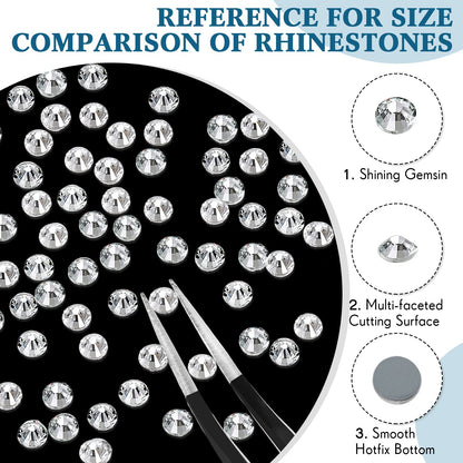 22000 Pcs Hotfix Rhinestone Bulk Crystal Iron on Flat Back Nail Gems Hot Fix Round Glass Rhinestones for Bedazzling DIY Crafts Clothes Shoes Supplies Decoration 2.7-2.9mm(SS10, Clear)