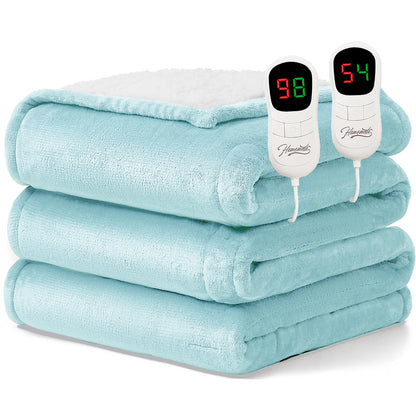 Homemate Heated Blanket Electric Throw - 50"x60" Heating Blanket Throw 1/2/4/6/8 Hours Auto-Off 10 Heat Level Over-Heat Protection Flannel Sherpa ETL Certification