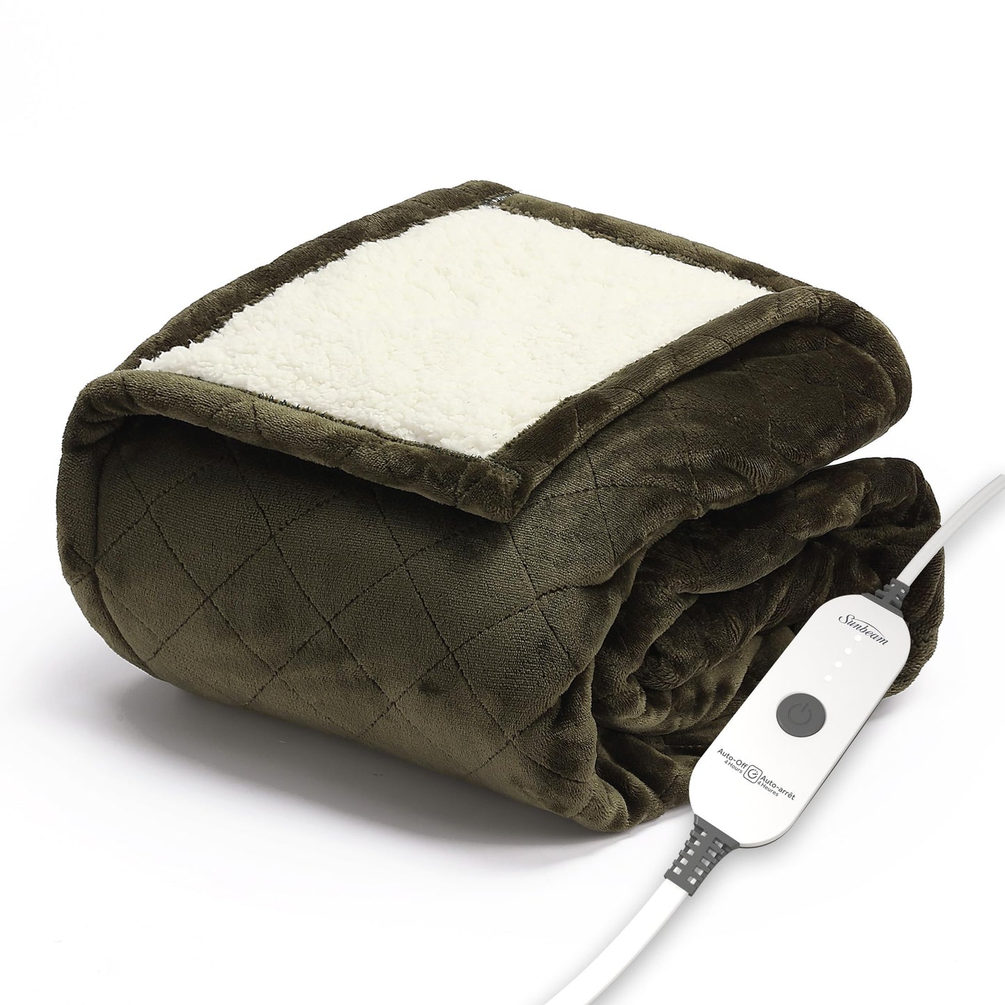 Sunbeam Electric Throw Royal Mink Sherpa Heated Blanket, 4 Heat Settings, 4-Hour Auto Shut-Off, Fast Heating, Luxurious and Ultra Comfy, Night Fog Color, 50" x 60"