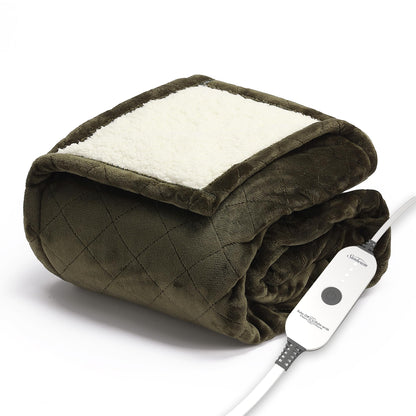 Sunbeam Electric Throw Royal Mink Sherpa Heated Blanket, 4 Heat Settings, 4-Hour Auto Shut-Off, Fast Heating, Luxurious and Ultra Comfy, Night Fog Color, 50" x 60"