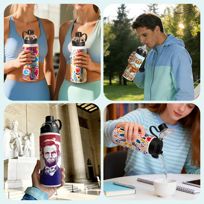 PYD Life 8 Pack Sublimation Sports Water Bottle Blanks 24 OZ 720 ML White Tumblers Cups Vacuum Flask Jug with Straw Spout Pop Lid and Silicone Handle for Sublimation Printing
