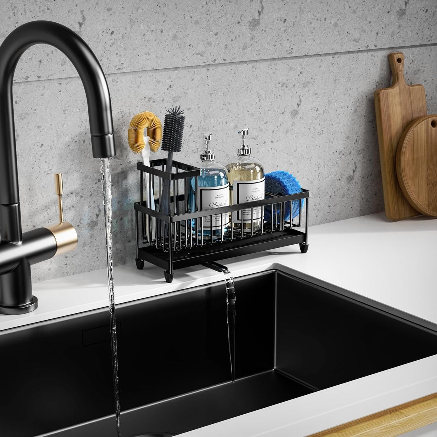 Moforoco Extra Large Sponge Holder for Kitchen Sink Organizer Caddy, Dish Brush Scrubber Holder,Stainless Steel Sink Box Utensil Holder,Soap Dispenser Set Tray Counter Accessories & Storage Rack