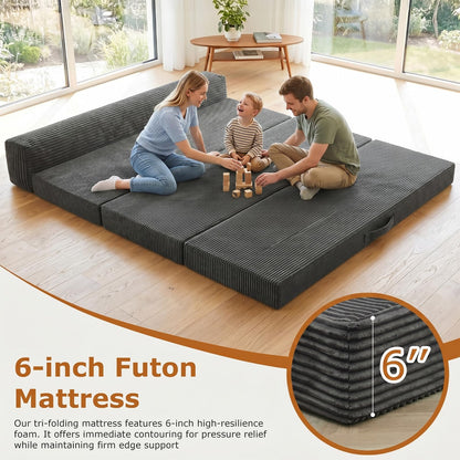 JUIKURY 5 in 1 Foldable Floor Sofa Bed, Tri-Fold Memory Foam Futon Mattress, Convertible Sleeper Couch Guest Bed, Portable Fold Out Sofa Couch for Living Room Apartment Office Guest Room