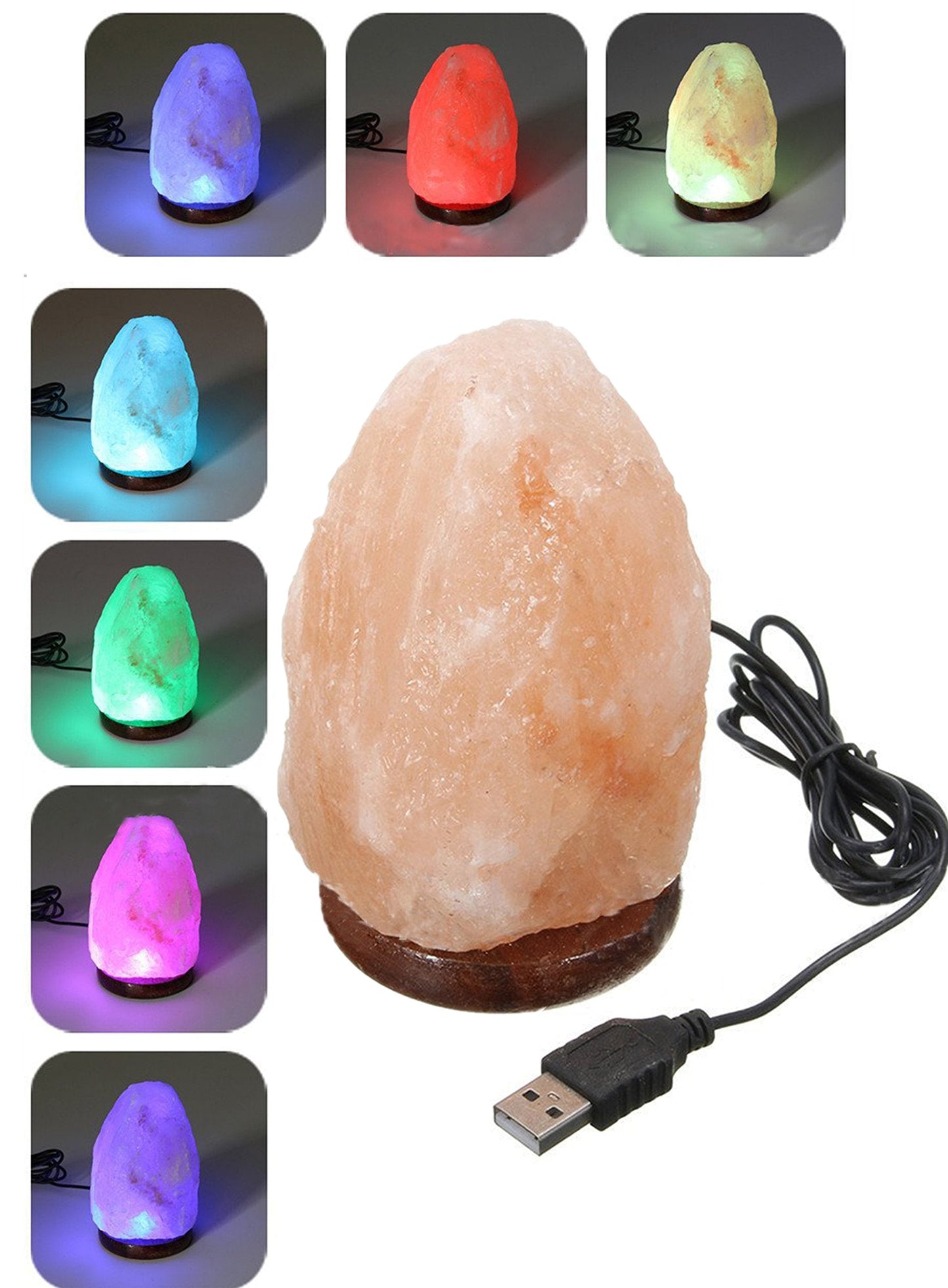 Clearance! ! ! JIC Gem Natural USB Himalayan Salt Lamp Crystal Salt Rock Mini Hand Carved Lamp with Multi-Color LED Changing Bulb