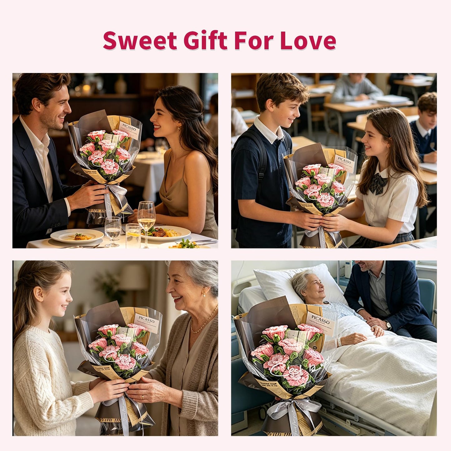 LUO TUO TOOL Pipe Cleaners Craft Flower Kit, Pink Rose DIY Bouquet Kit to Make Pipe Cleaner Flowers with Chenille Stems, Wrapping Paper and Ribbon, Arts and Crafts Gift for Girls, Mother’s Day Gift