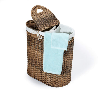 Seville Classics Premium Handwoven Portable Laundry Bin Basket with Carrying Handles, Household Storage for Clothes, Linens, Sheets, Mocha Brown, Oval Hamper