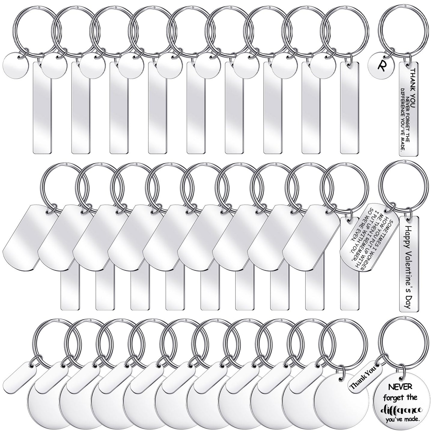 Gisafai 30 Pcs Engravable Stainless Steel Keychain Blanks Silver Metal Blank for Laser Engraving Crafts Gifts