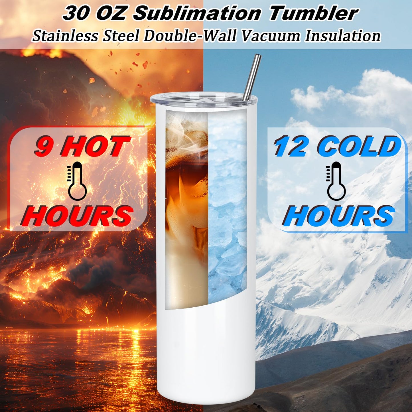 Muwnrol 30 Oz Sublimation Tumblers Bulk, Sublimation Tumbler Stainless Steel Double Wall Vacuum Insulation Cups with Straw, Individually Box (24 Pack)