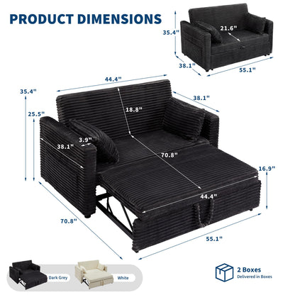 GarveeTech Loveseat Sleeper Sofa Bed, 55'' Pull Out Bed with Adjustable Backrest, Charging Station and Side Pockets, Corduroy Couches for Living Room, Bedroom and Apartment, Dark Grey