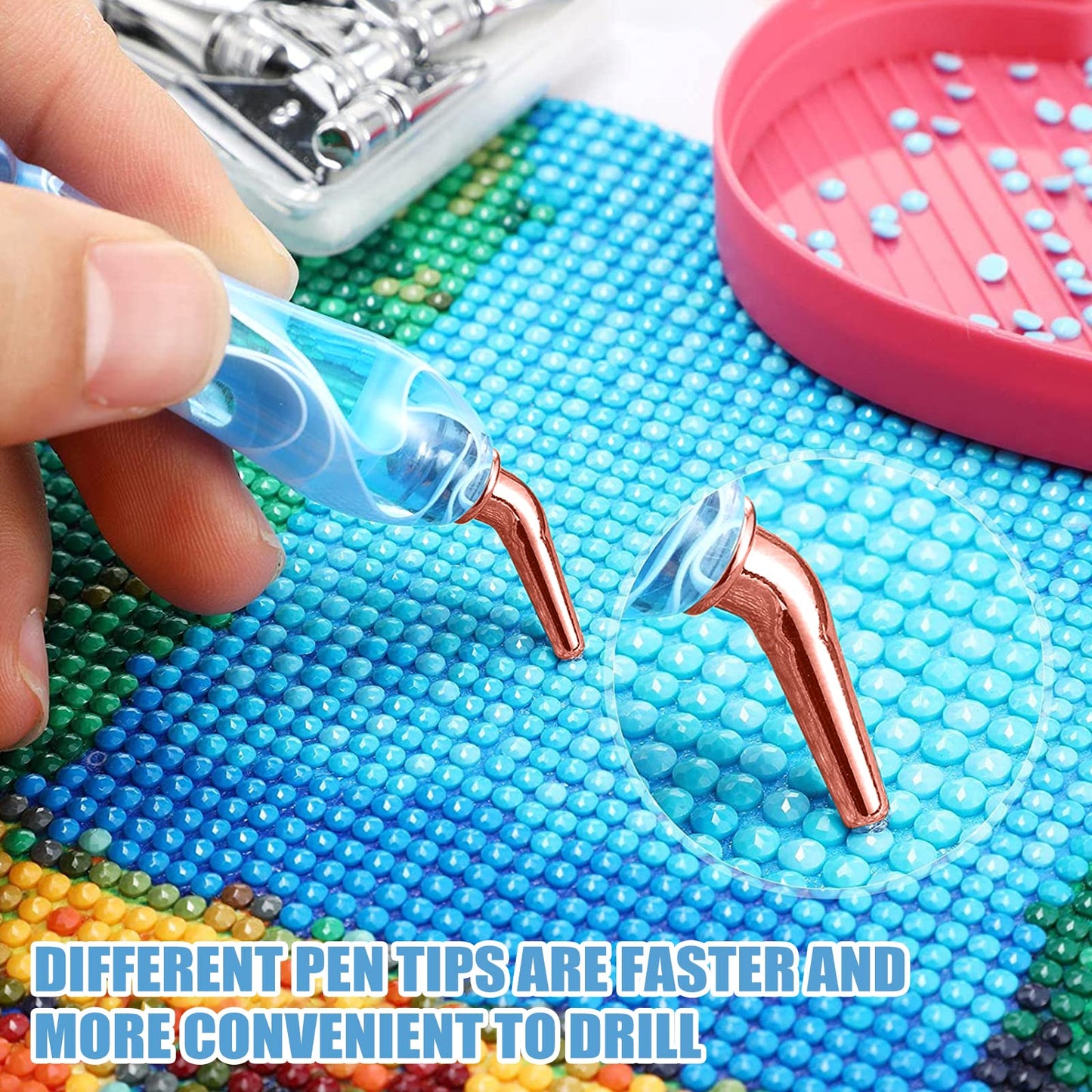 ZYNERY 30 PCS Diamond Painting Pens Kit, 13 PCS Stainless Steel Tip for Diamond Painting Accessories with 12 Clay, Diamond Art Pens 5D Diamond Painting Tools for DIY Craft (Blue)