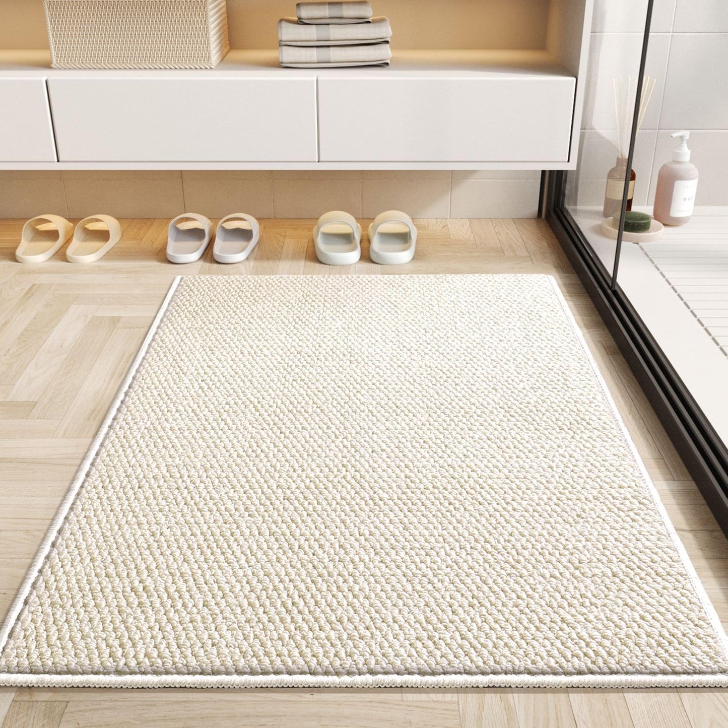 Yancorp 2'x3' Small Area Rug, Cream White Berber Indoor Door Mat, Non-Slip Washable Jute-Look Rug for Entryway