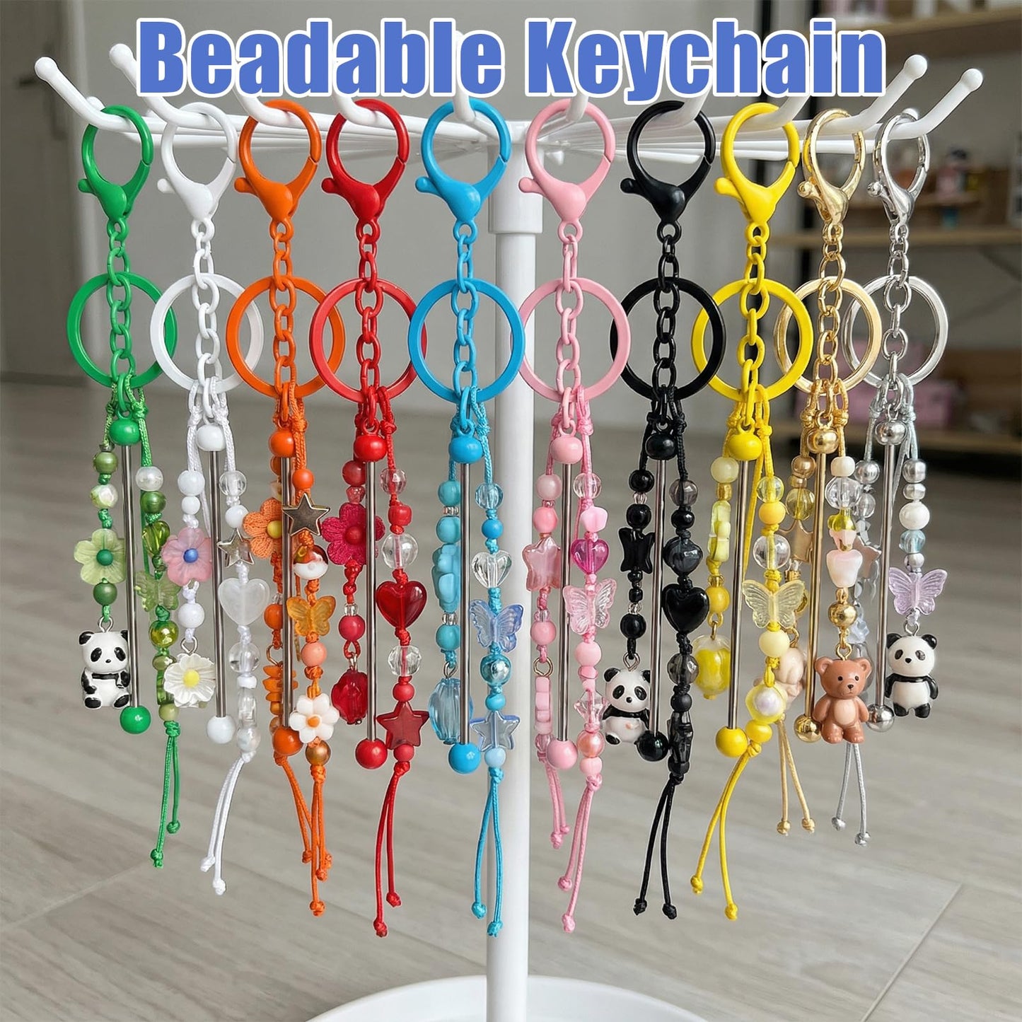 PercyEffie 30 Pcs Bulk DIY Beadable Keychain Bulk Kit Cute Blank Metal Keychain Bars Men's and Women's Making Supplies Crafts for Crafts Jewelry Bag Accessories Custom Gifts Multicolor