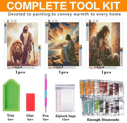 3 Pack Diamond Art Kits for Adults, Jesus Diamond Painting Kits for Adults, 5D DIY Round Drill Gem Art Paint with Diamonds Dots Crafts Kits for Home Decor Gift 12x16inch (Religion Christ)