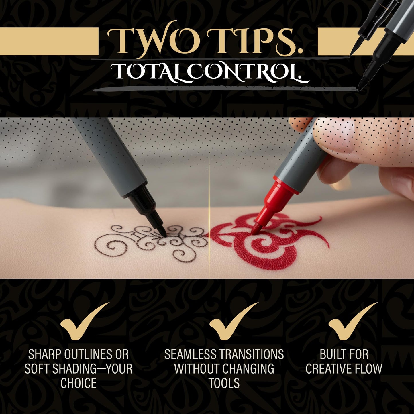 Tattoo Pen Kit for Skin – 10 Temporary Tattoo Markers with Dual Tips & 20 Stencils, Body-Safe Ink for Face, Hands & Arms – Fun Body Art Pens for Kids, Teens, Parties, Festivals & Costume Design