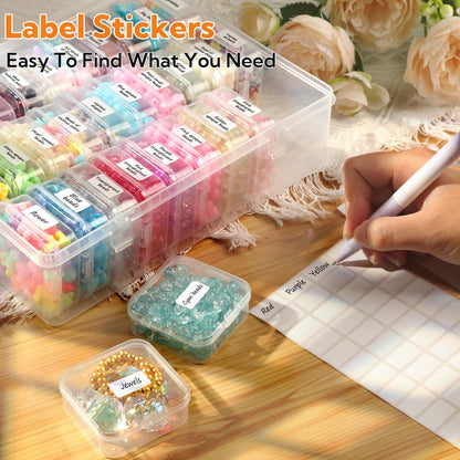 124 Pack Bead Organizer Box, Transparent Small Plastic Containers (4 Large Boxes and 120 Small Boxes), Bead Organizers and Storage with Blank Stickers for Bracelet Making DIY Jewelry Craft Nail