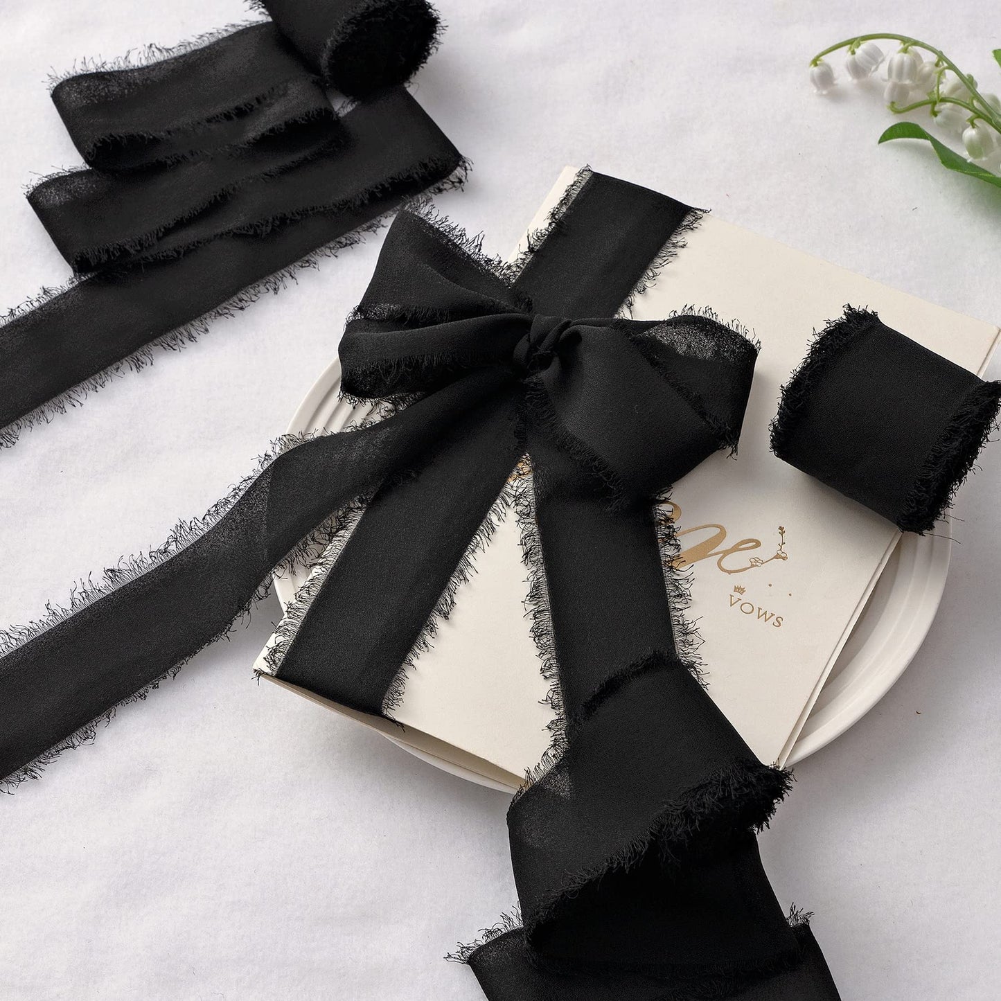 JEDIA Halloween Ribbon, 6 Rolls Halloween Ribbon Gift Ribbons, 1.5" x 7Yd Black Chiffon Ribbons Set for Gift Wrapping, Wedding Invitations, Bouquet Wrap, Bridal Bouquets, DIY Crafts
