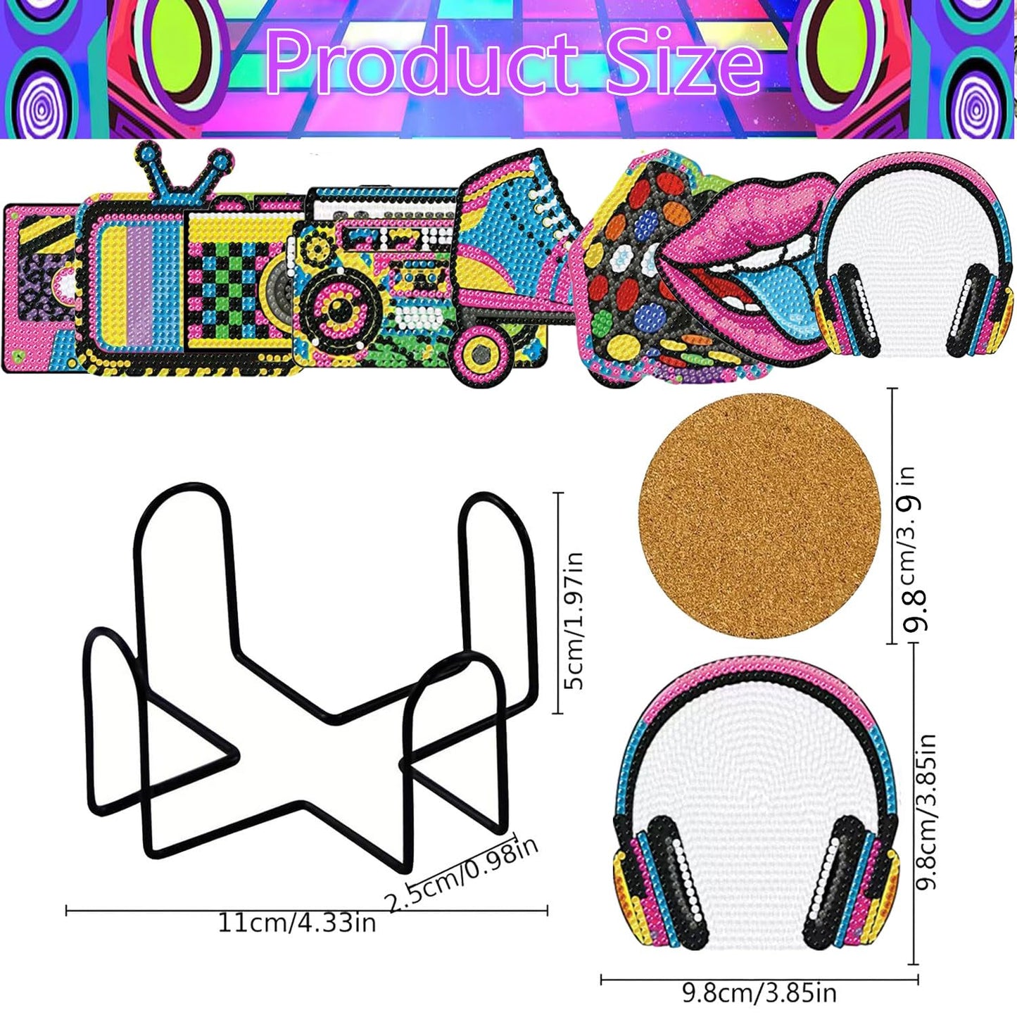 8Pcs 80s 90s Diamond Art Painting Coasters Kit with Holder Retro 1980s 1990s Hip Hop Throwback Gem Mosaics Arts Rhinestone Painting Coasters Crafts for Adults Handmade Gifts Home Decoration Supplies