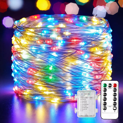 HALHSAP 33ft 100 Color Changing Fairy String Lights, LED Outdoor String Lights, Mini Battery Powered Copper Wire Starry