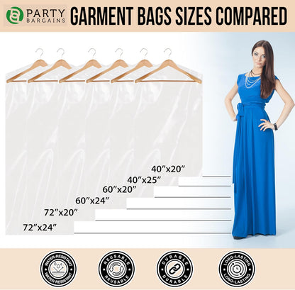 Party Bargains 60x24 Inch Clear Plastic Garment Bags, 100 Pack
