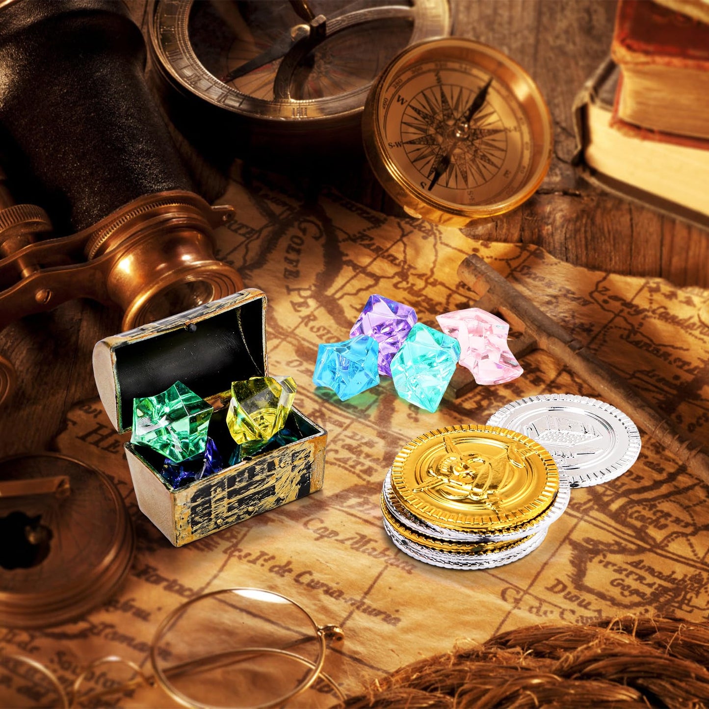 Nagpew Mini Pirate Treasure Chest, Gold Finish, 100 Pieces
