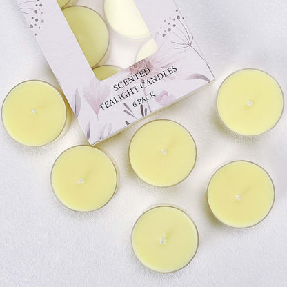Scented Tealight Candles, 6Pcs Lemon Natural Soy Tea Lights Candle - 8 Hours Long Burning, Smokeless and Clean Burn for Home Decor, Dinner, Weddings, Party