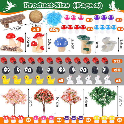 HIYZI 100 Pcs Fairy Garden Accessories Miniatures Figures Kit Micro Landscape Terrarium Ornaments Resin Mushroom Animal Fake Pond Lawn Bridge Garden Decoration