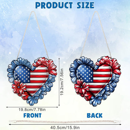 DOMROM 4th of July Patriotic Heart Diamond Art Hanging Kits, American Flag Floral Diamond Painting, Special Shaped Gem Art Suncatchers Ornament, Independence Day Heart Decor for Home Window Wall