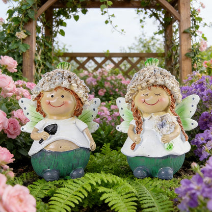 Brizoria Fairy Garden Accessories Set of 2 Whimsical Male and Female Fairy Figurines Hand Painted Resin Miniature Garden Decor for Outdoor Patio Porch Shelf Tabletop Display