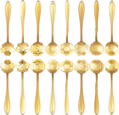 ESRISE 16 Pcs Stainless Steel Cute Tea Spoons, Gold Coffee Spoon for Tea Party Decorations