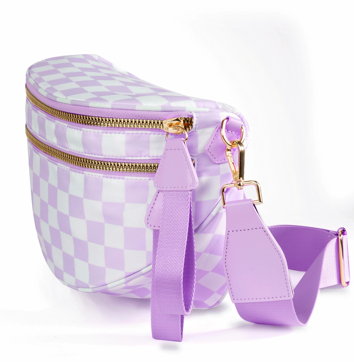 Spacious Checkered Nylon Crossbody Bag Bum Bag Checkered Handbags Wallets for Women