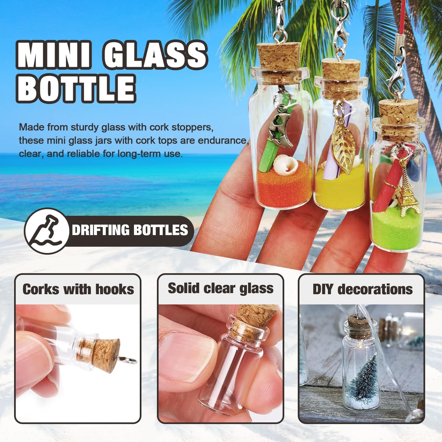 Wshxjzyay 60 Pieces 1 ml Small Glass Bottles with Cork Lids, Mini Glass Wishing Bottles, Empty Spell Jars for Theme Party DIY Crafts Christmas Tree Decoration