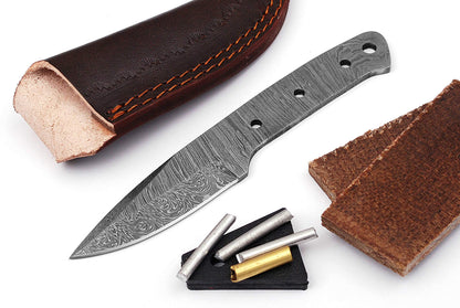 ColdLand 7" Damascus Steel Knife Making Kits - Knife Making Supplies Include Blank Blade, Brass Pin, Sheath, Wood Handle Scales - Build your Own NB113