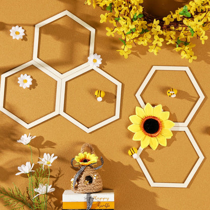 Gerrii 36 Pcs 6.8 Inch Honeycomb Decorations Unfinished Wooden Hexagon Wall Decor Hexagon Wall Stickers Decorative Wood Honeycomb Beehive Sign for Baby Shower Honeybee DIY Birthday Party Decor