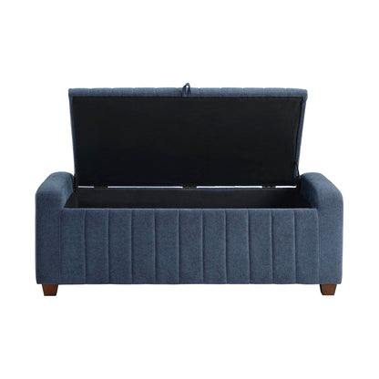 Lexicon Storage Bench, Modern Striped Boucle Upholstered Entryway Bench with Solid Wood Leg Support, Storage Chest for Entryway/Living Room/Bedroom, Blue