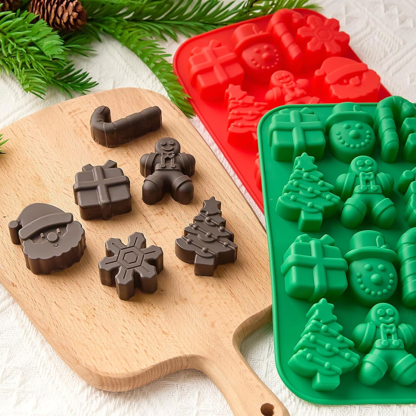 Christmas Silicone Chocolate Molds, 2PCS Holiday Gummy Candy Molds for Jello, Ice Cubes, Soaps