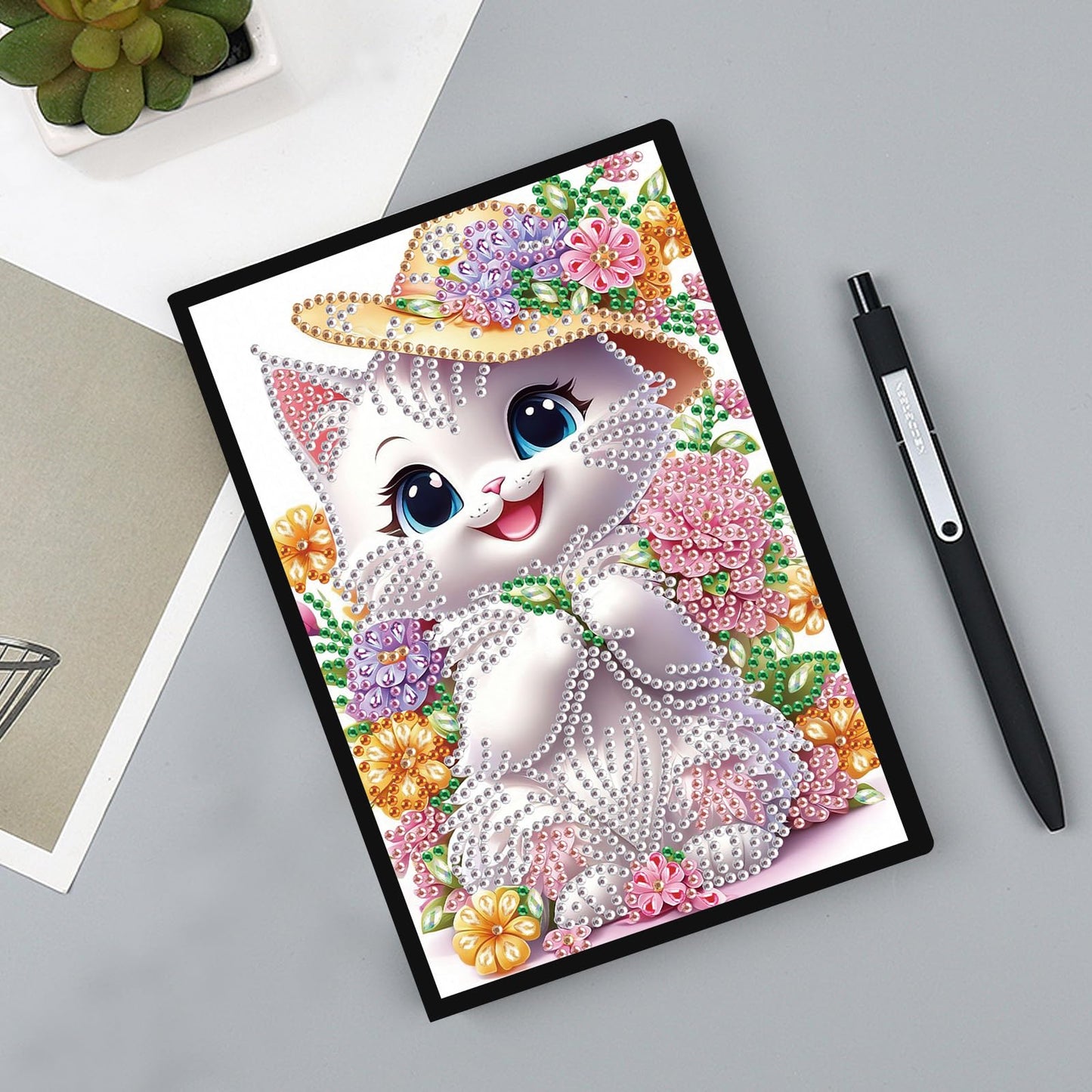 SHEGZHUC Diamond Painting Notebook Journal A5 Blank 14.5x21cm/5.7×8.26in Diamond Painting Composition Journaling Notebooks Notepad Sketchbook Diary Special Drills Girls Gifts || Cat Animal Flowers