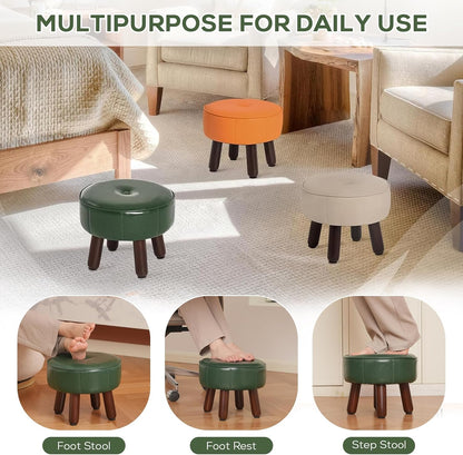 13in 13''L 13''W 10.2''H, oakvivo Small Foot Stool Ottoman, Round Faux Leather Foot Rest for Couch, Under Desk Pouf