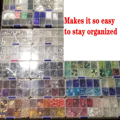 ZOENHOU 32 Pack 10 Grids Plastic Bead Box Organizer, Clear Plastic Organizer Storage Crafts Box with Adjustable Dividers for Jewelry Bead Earring Art Crafts Fishing Hooks
