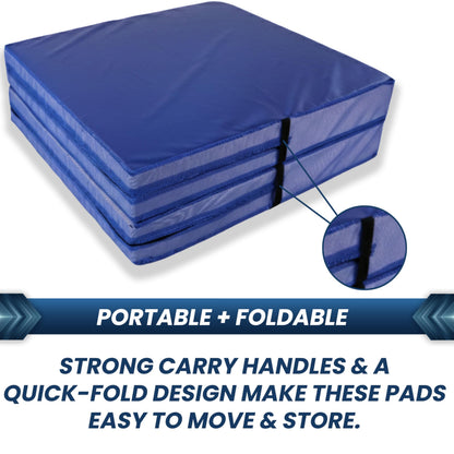 FlooringInc Folding Gymnastics Crash Mat – Thick Landing Pad for Tumbling, Kids Gymnastics, Cheer & Martial Arts Training – 8" Crash Pad, 4 ft x 8 ft Safety Mat (Royal Blue)