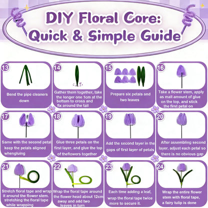 ZFTFZ Purple DIY Pipe Cleaners Bluk Craft - 500pcs Chenille Stems (6 Colors), 25 Floral Stems & Stamen - Includes Mesh, Wrapping Paper & Gift Box for Handmade Rose/Tulip Art